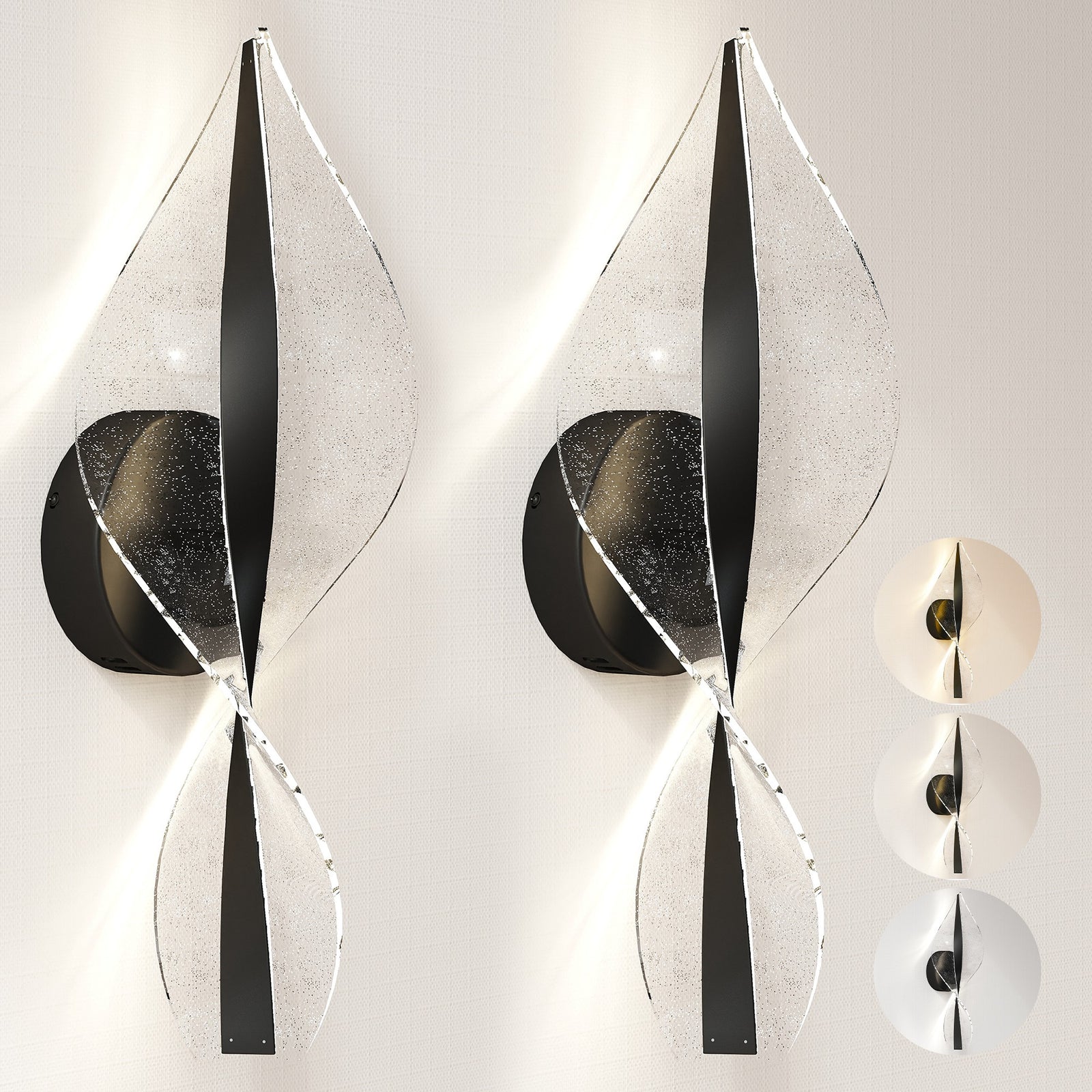 Led Wall Lamp 2 Pack, Modern Indoor Spiral Wall Light | Black