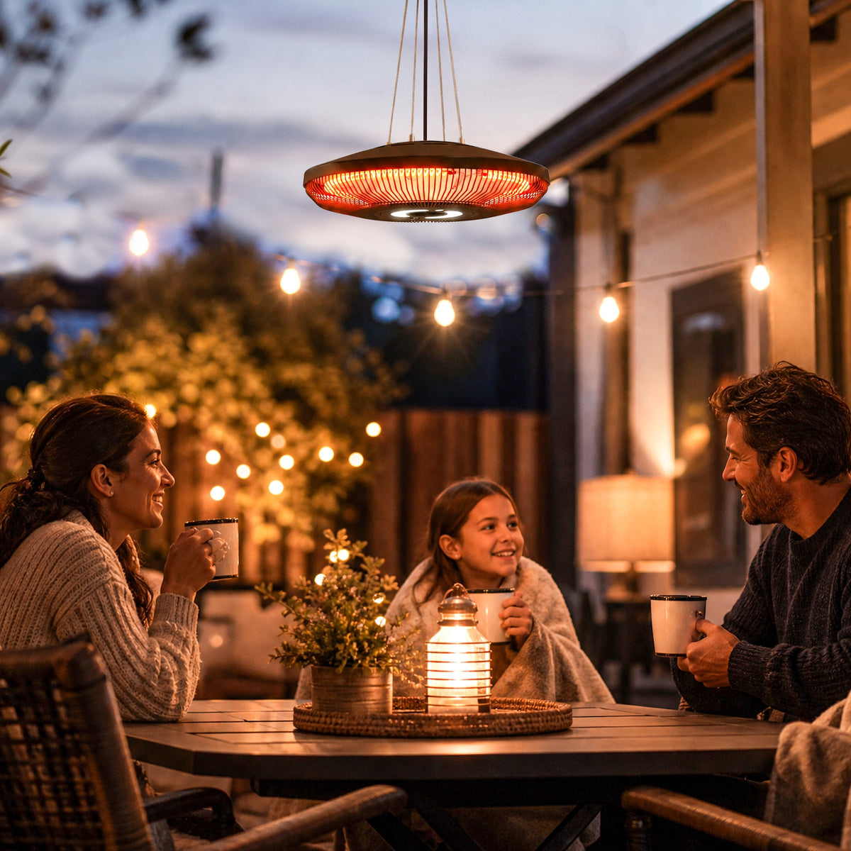 2000 W Hanging Electric Patio Heater With Led Light, Ip65, Black