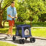 One-click Foldable Pet Stroller W/ Mesh Windows, For Small Pets | Blue