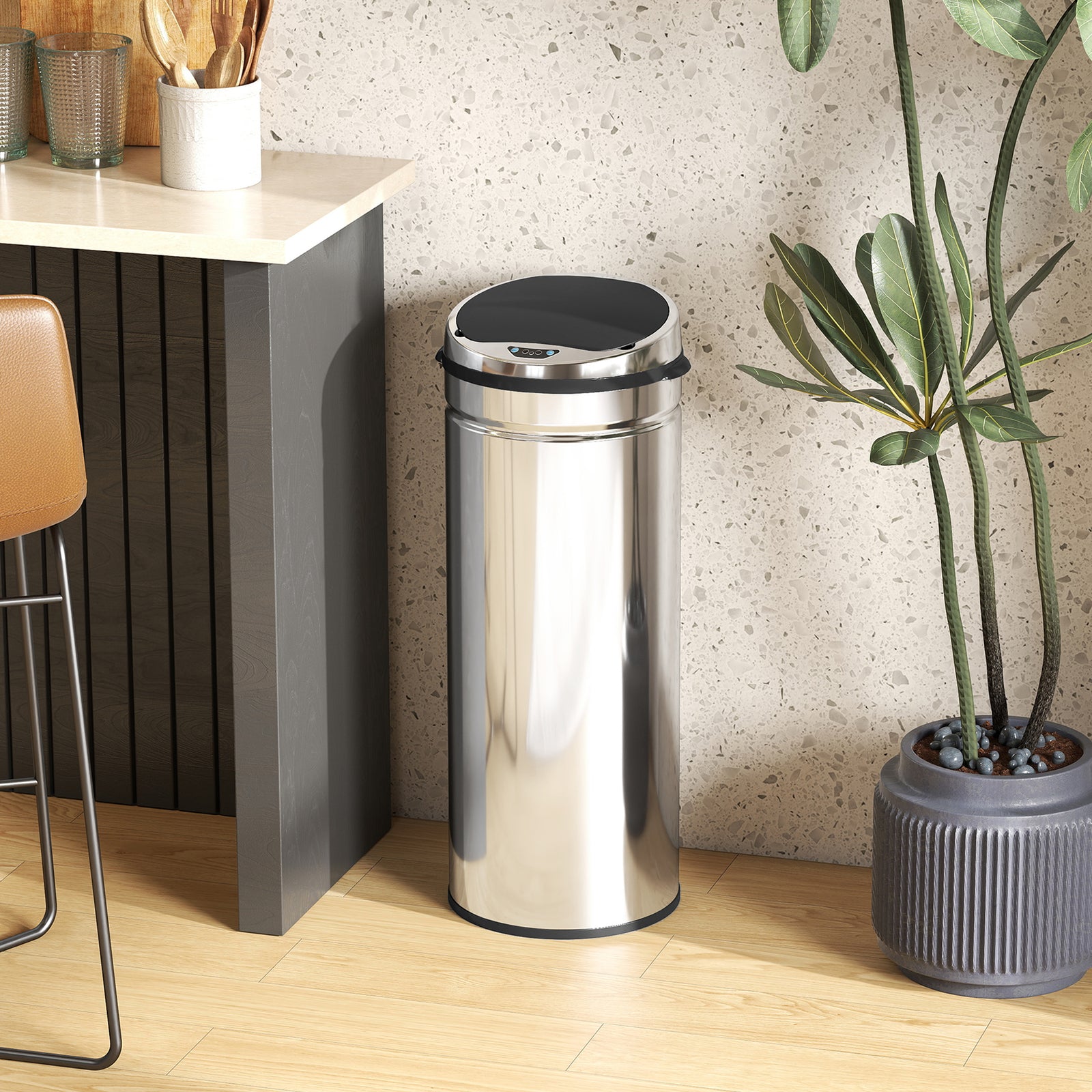 50l Sensor Bin, Stainless Steel Kitchen Bin With Automatic Close | Silver