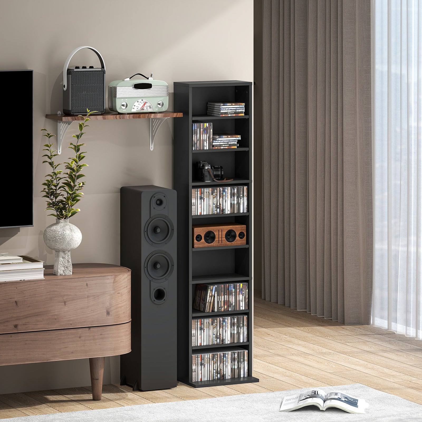 260/640 Cd 120/360 Dvd Storage Tower W/ 9/18 Compartments | Small | Black