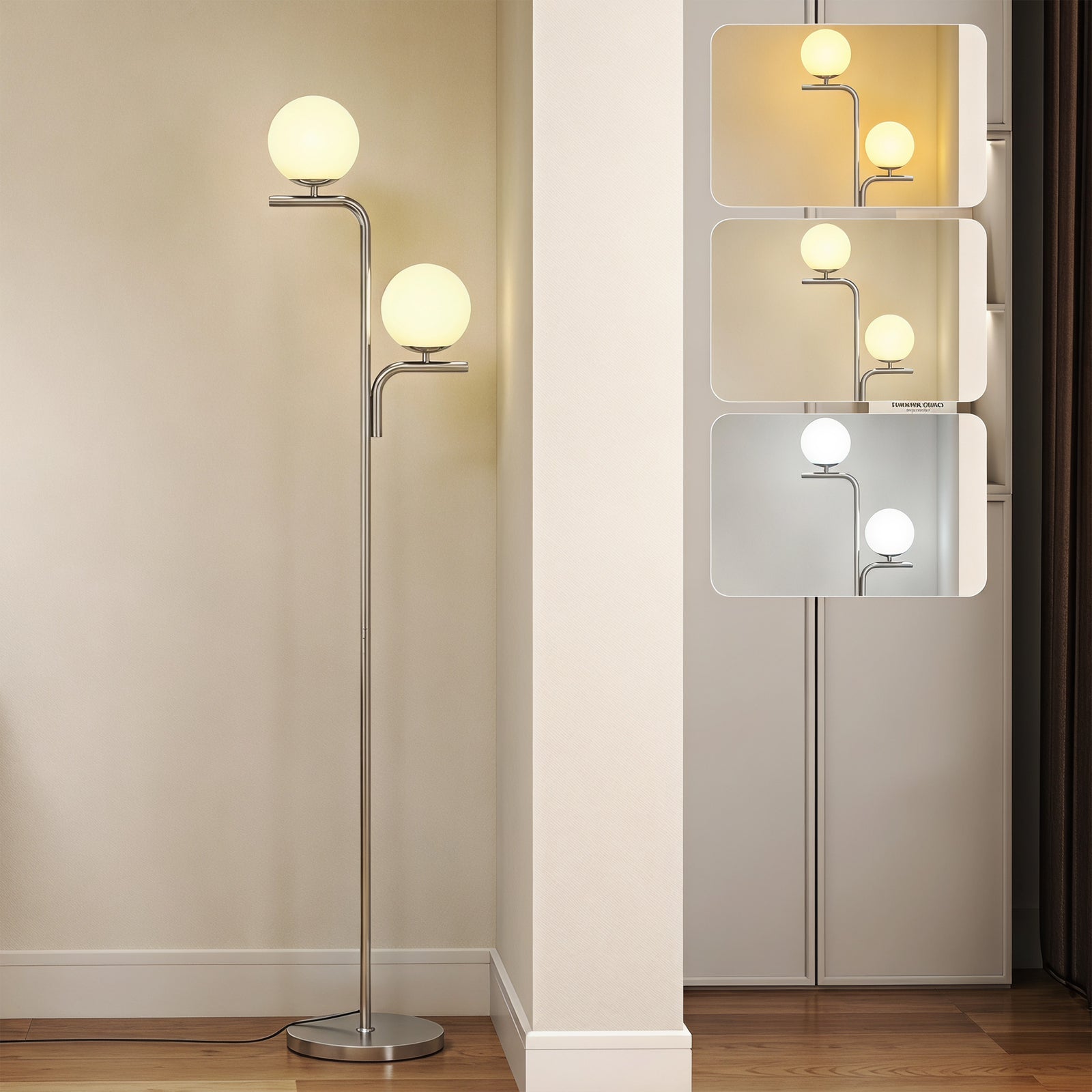 Floor Lamp With 3 Colour Temperatures, Modern Standing Lamp | Silver
