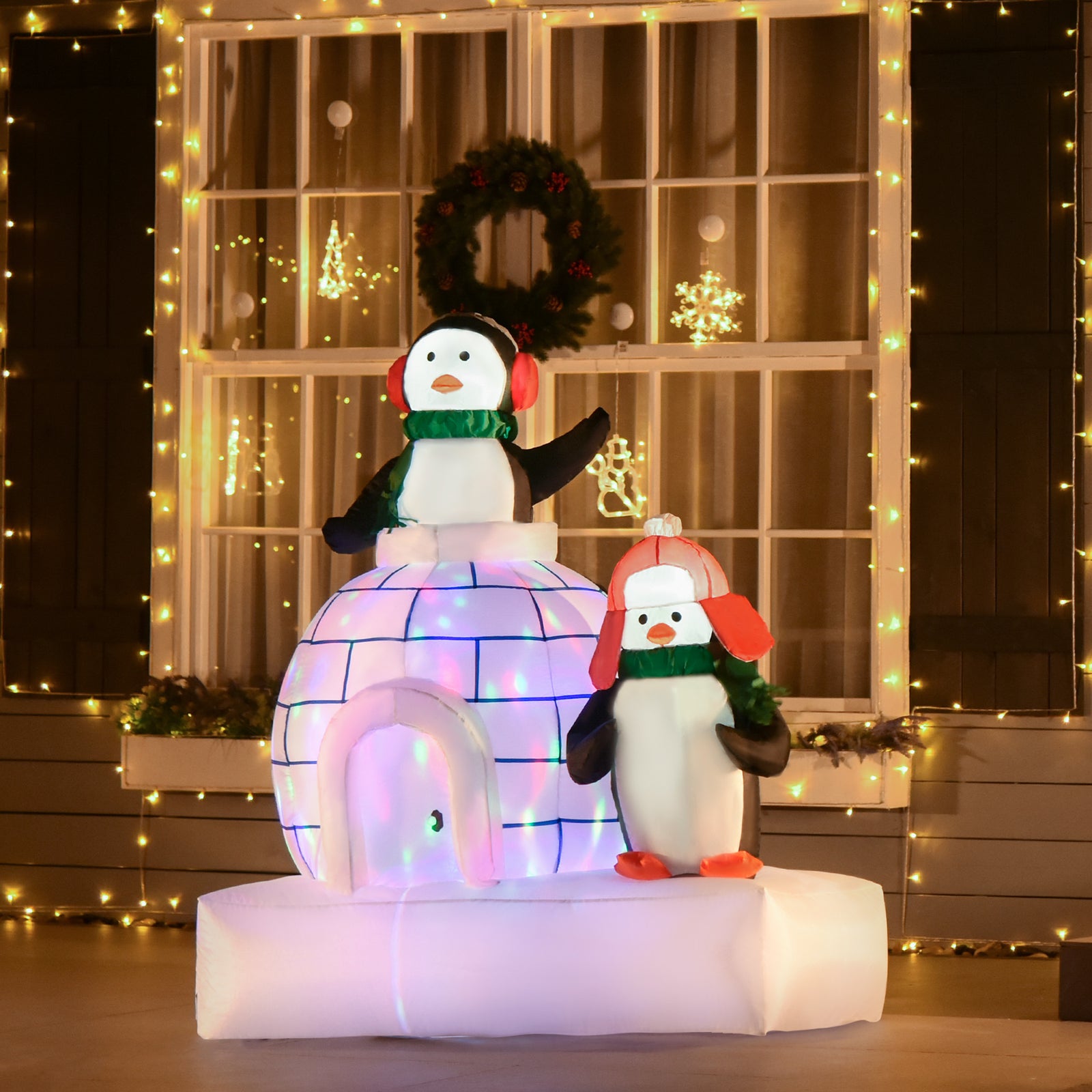 5ft Christmas Inflatable Two Penguins With Ice House