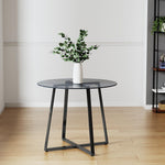 90cm Dia Modern Round Dining Table With Tempered Glass Top