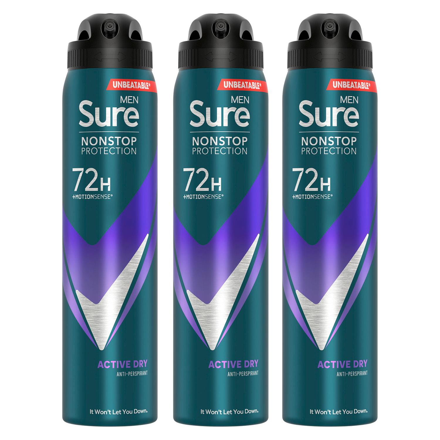 Men Anti-perspirant 72h Nonstop Protection Active Dry Deodorant, 3pk, 250ml | 3