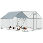 Walk In Chicken Run W/ Cover, Hanging Feeder, Perch | Large | Silver