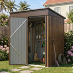 3x5 Ft Outdoor Pent Roof Metal Garden Storage Shed With 3d Brown Wood Grain Finish