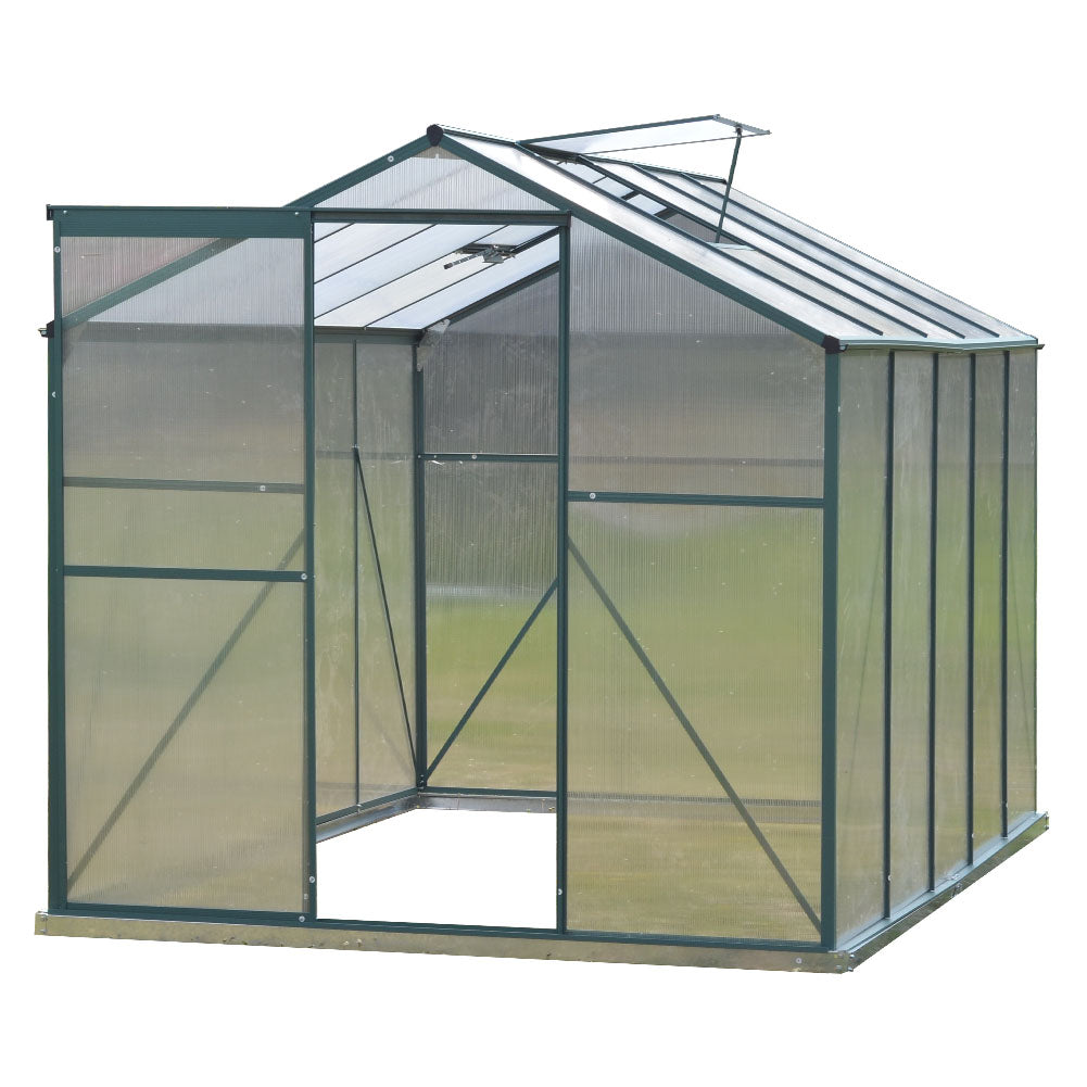 Polycarbonate Greenhouse– Aluminum Frame Walk-in Greenhouse With Sliding Door & Ventilation Window For Plants & Flowers, Green, 8 x 6ft