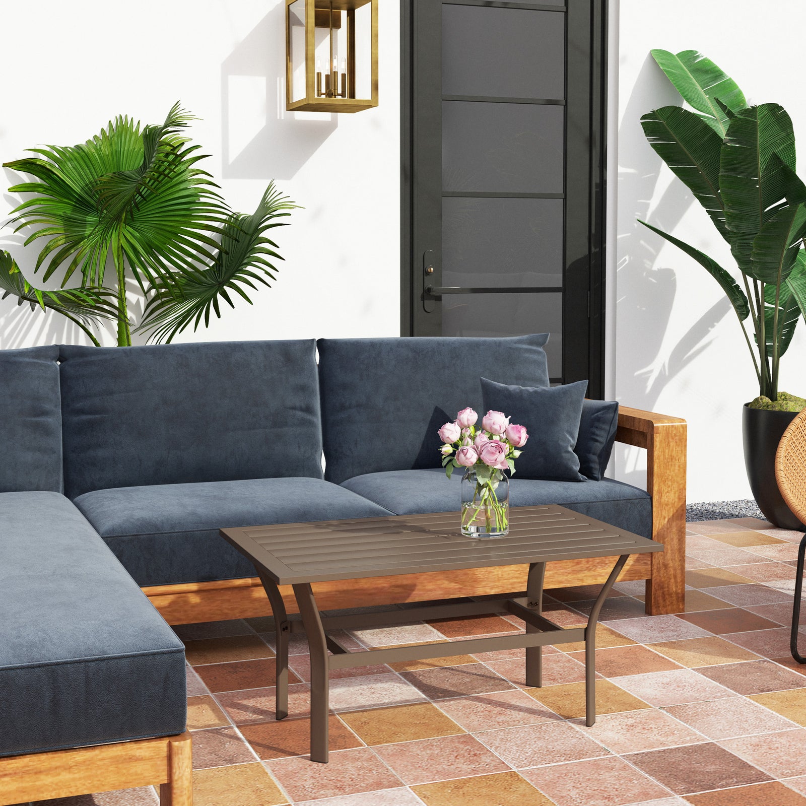 Brown Metal Garden Coffee Table, Slatted