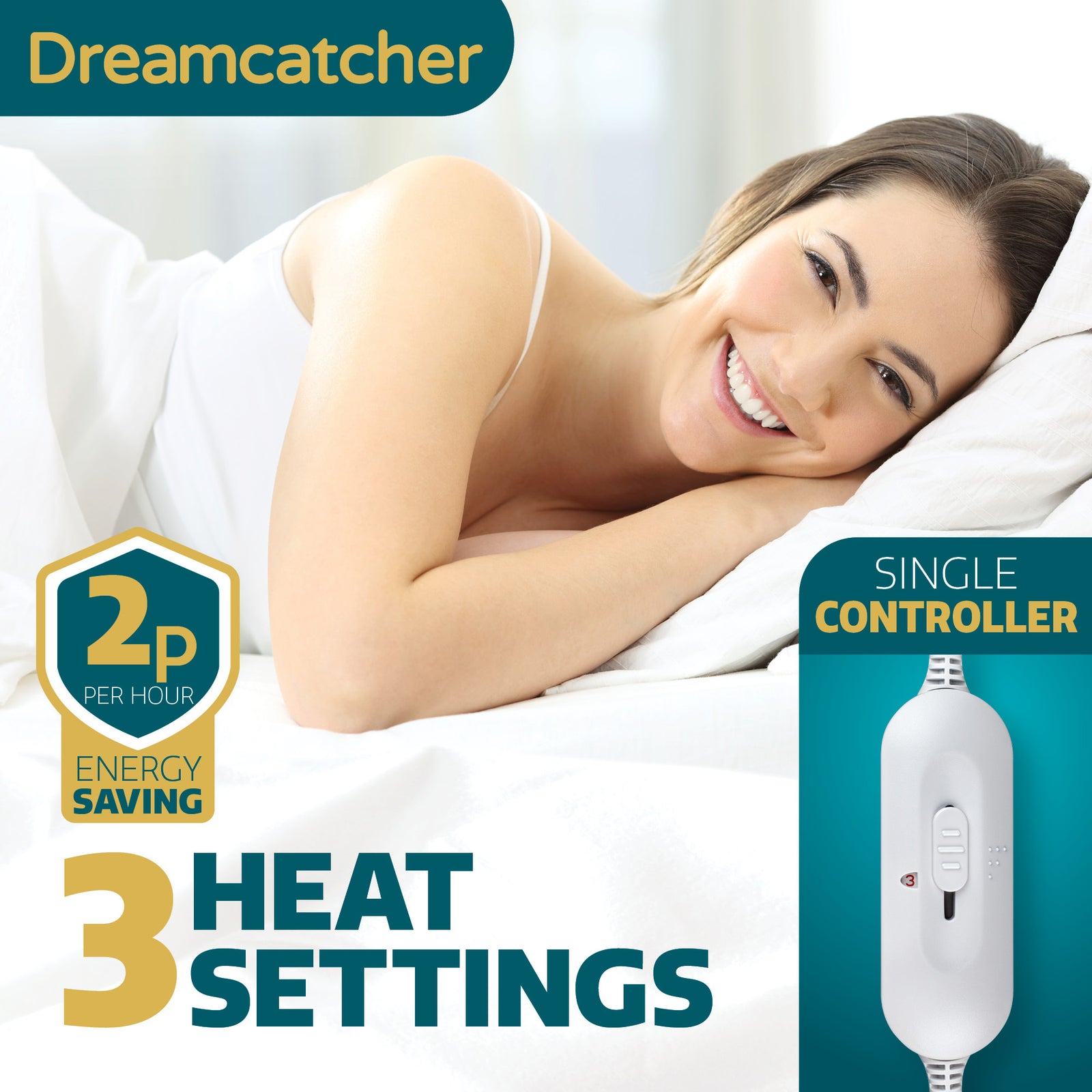 Electric Blanket Heated Bed Underblanket Polyester Detachable Control 3 Heat Settings | Single | White