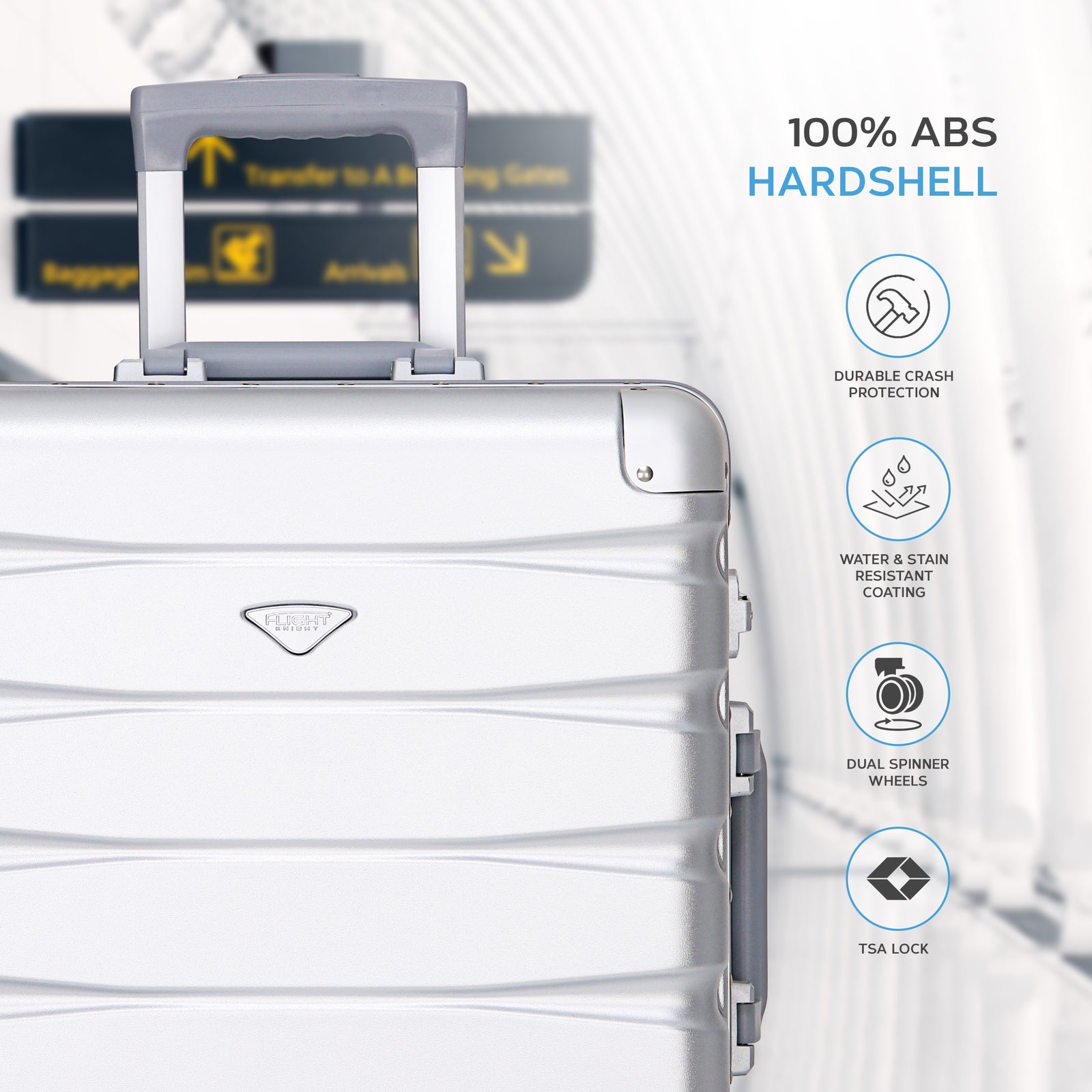 56x45x25cm Large Cabin Carry On Case - Overhead Luggage Suitcase - 4 Spinner Wheels - Aluminium Frame/abs Shell Outer | Cabin | Silver