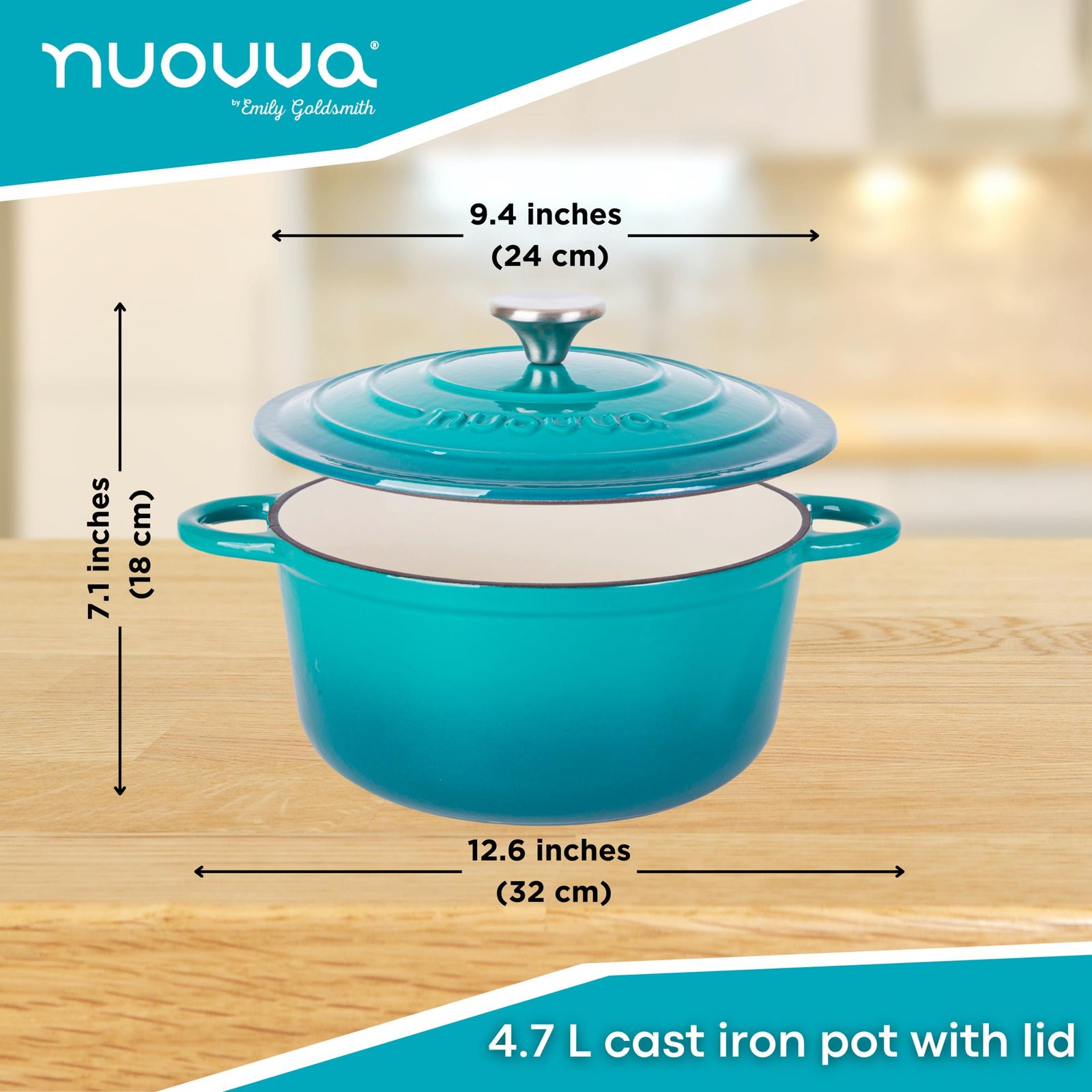 Cast Iron Dutch Oven With Lid Casserole - 24cm (4.7l) | Teal
