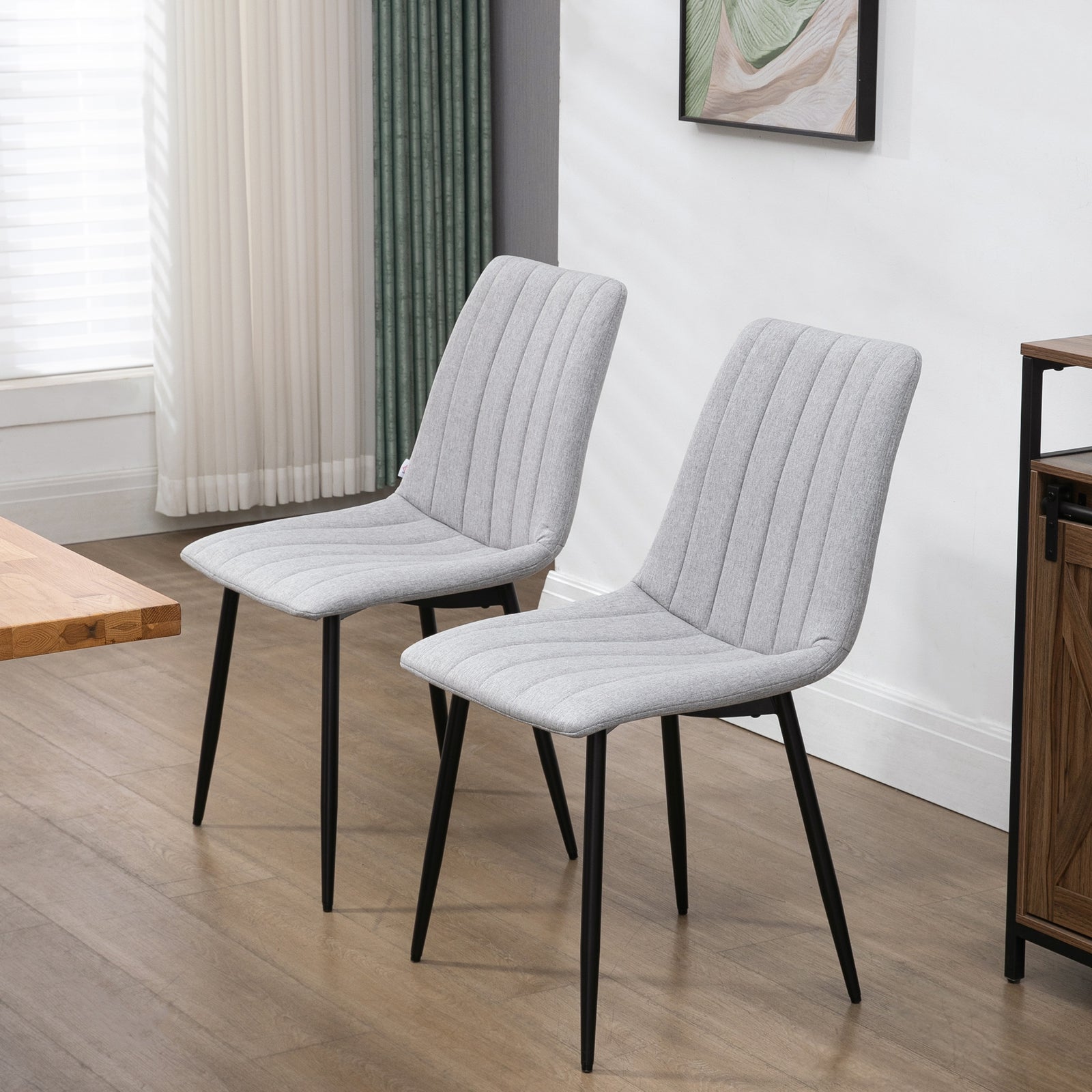 HOMCOM Linen Upholstered Dining Chairs, Steel Legs