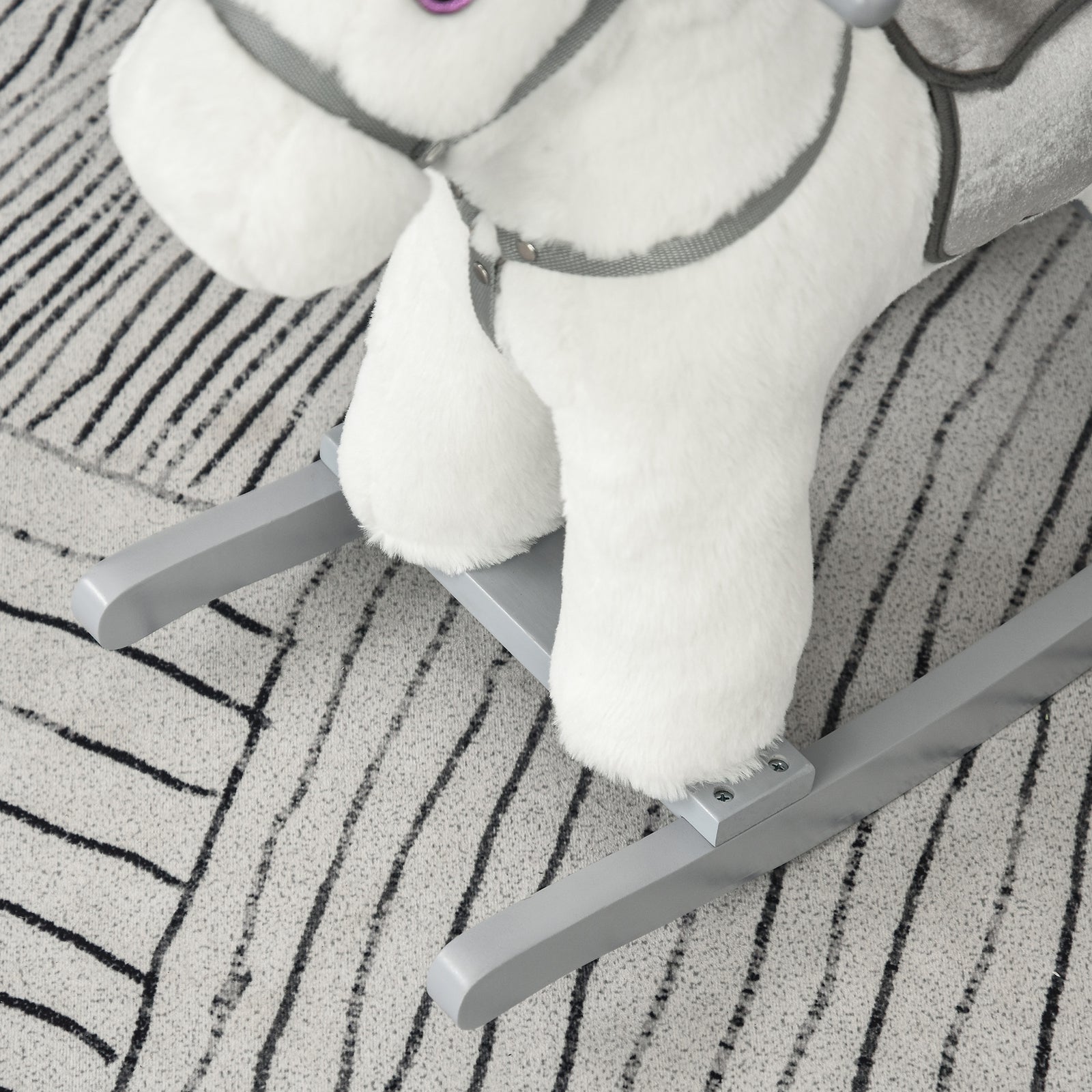 Kids Plush Ride-on Rocking Horse With Plush Toy Sound Handle Grip | White