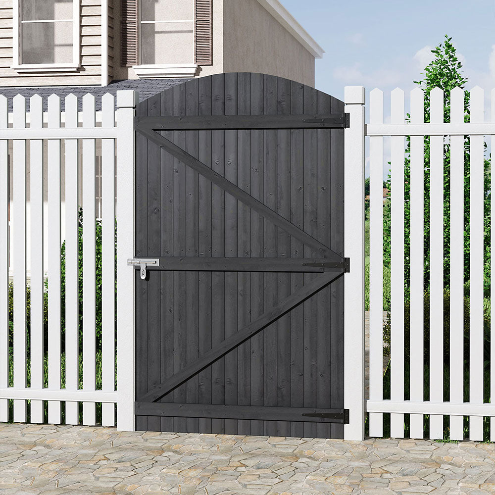 105cm W X 150/180/210cm H Wooden Garden Gate With Arched Top, Pine Wood Outdoor Fence Gate With Installation Hardware | 180cm | Grey