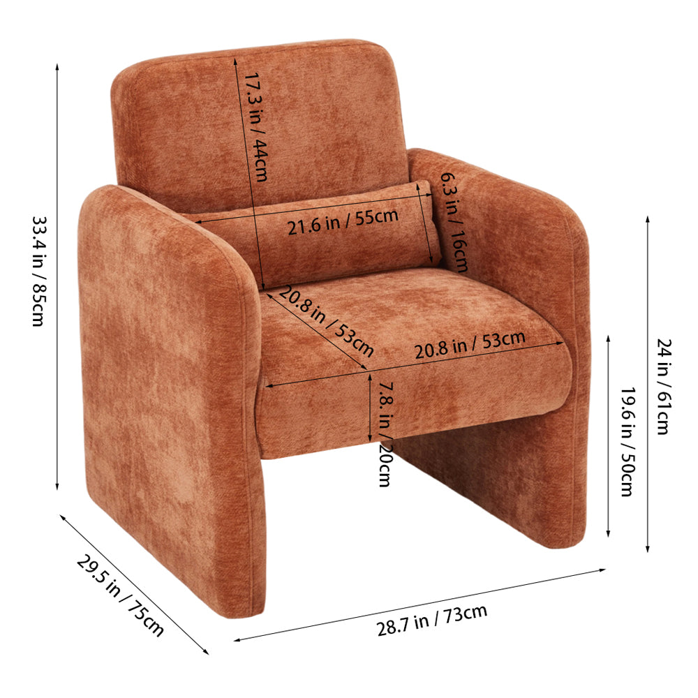 Chenille Modern Accent Chair With Lumbar Pillow | Orange