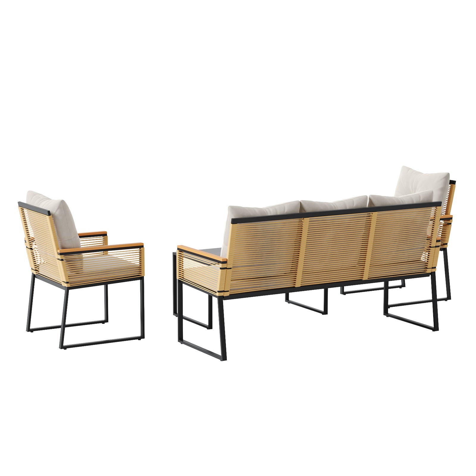 Breeins 4-piece Pe Rattan Garden Furniture Set, Outdoor Patio Conversation Set With 3-seater Sofa, 2 Armchairs, Glass Coffee Table & Cushions, Weather-resistant Wicker Seating For Garden, Backyard & Patio