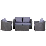 4-seater Rattan Sofa Set Table Chair Bench Grey