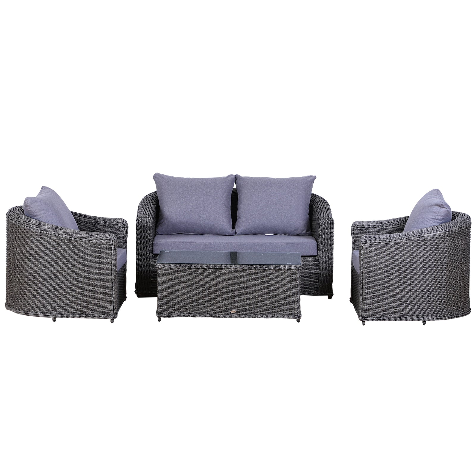 4-seater Rattan Sofa Set Table Chair Bench Grey
