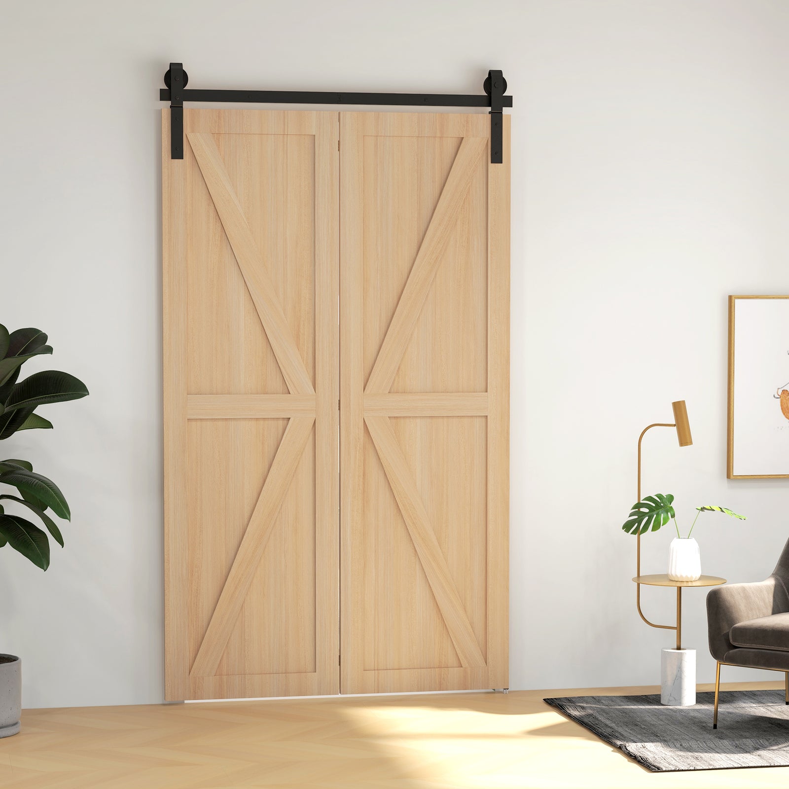 4/5ft  Bi-folding Sliding Barn Sliding Door Kit | 4ft | Black