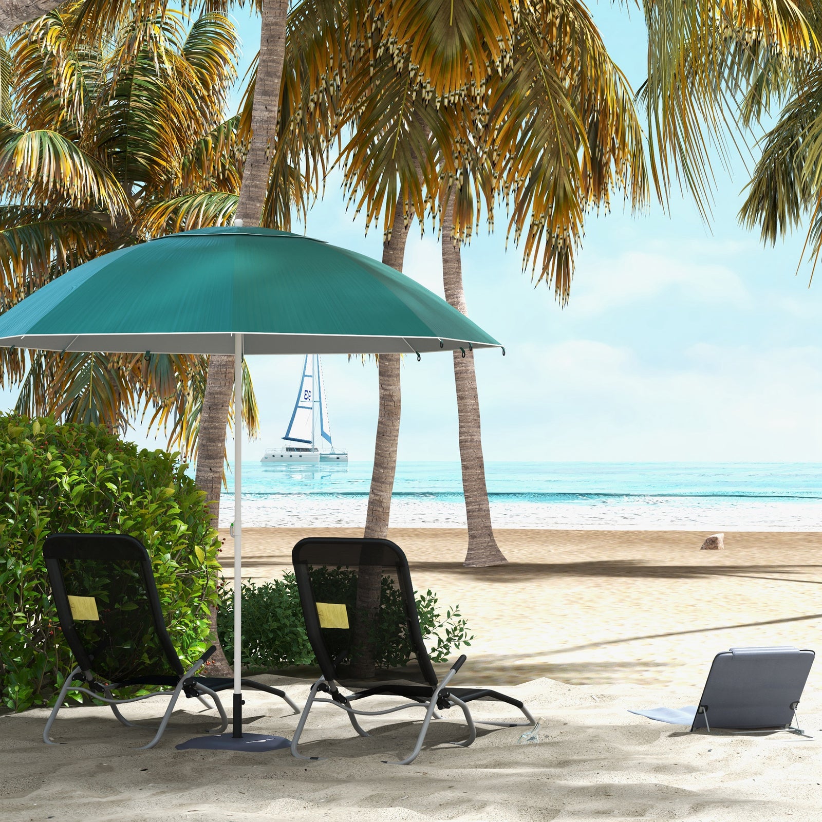 7-ft Beach Parasol With Side Panels | Dark Green