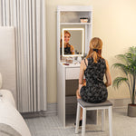 Compact Dressing Table With Lighted Mirror Open Shelves Drawer | White