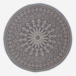 Luxury Outdoor Rug Waterproof Reversible Round For Garden Patio, Black Mandala