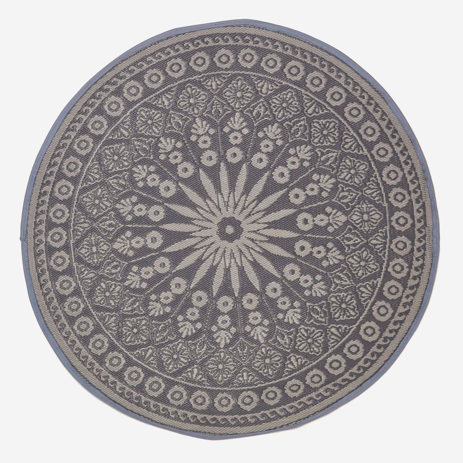 Luxury Outdoor Rug Waterproof Reversible Round For Garden Patio, Black Mandala
