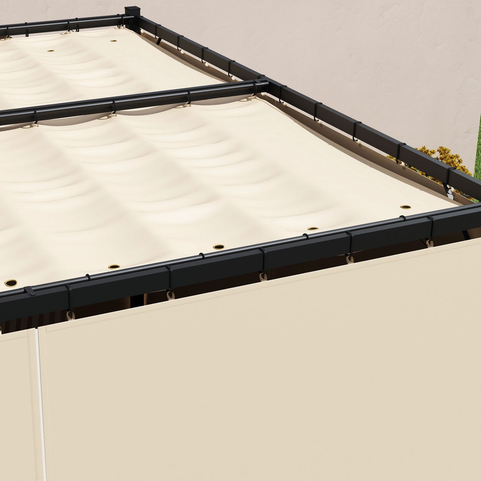 3 X 3(m) Pergola With Retractable Roof And Curtains | Beige