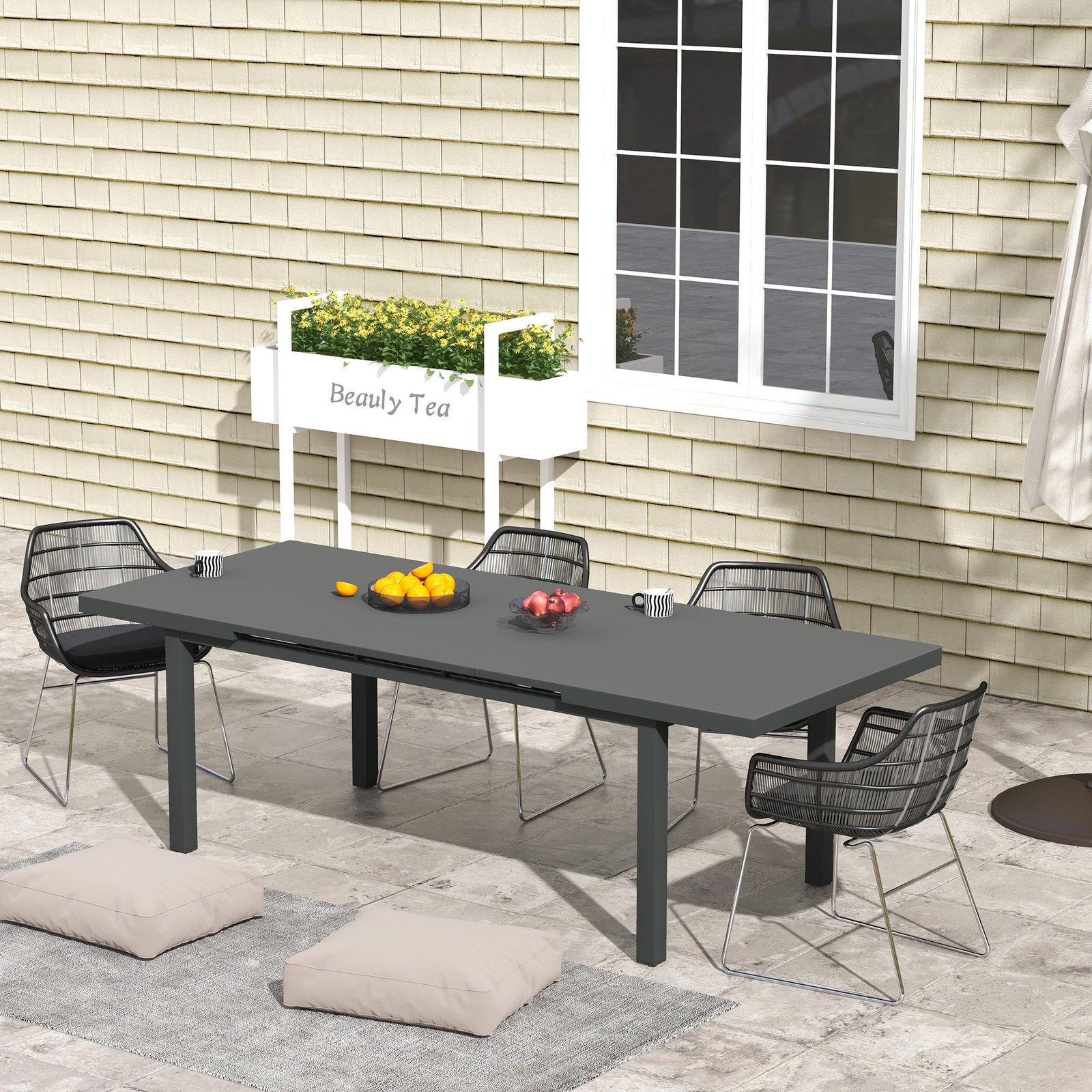 Extending Garden Table For 6-8, Aluminum Frame