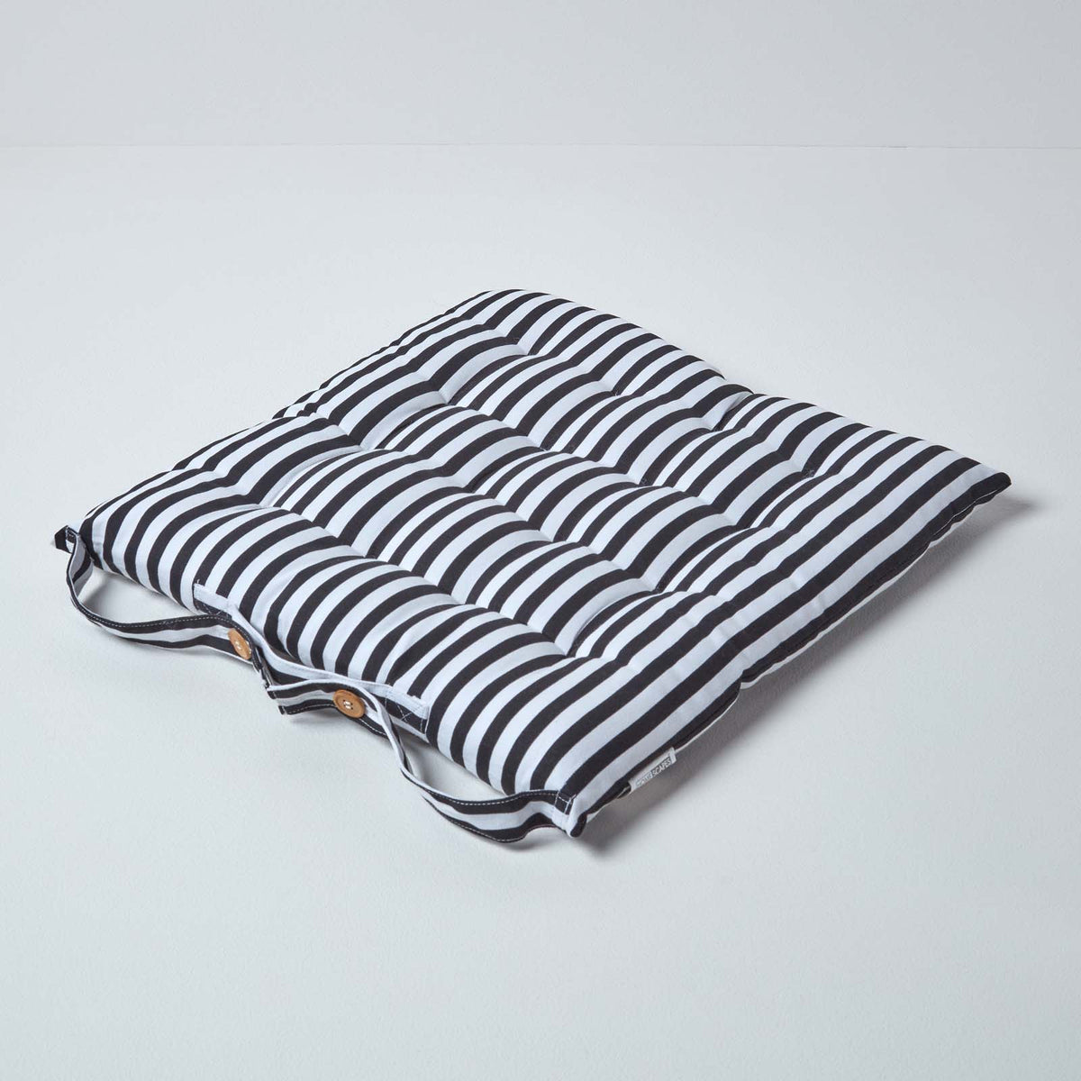 Striped Seat Pad With Straps 100% Cotton, 40 X 40 Cm | Set of 4 | Black & White