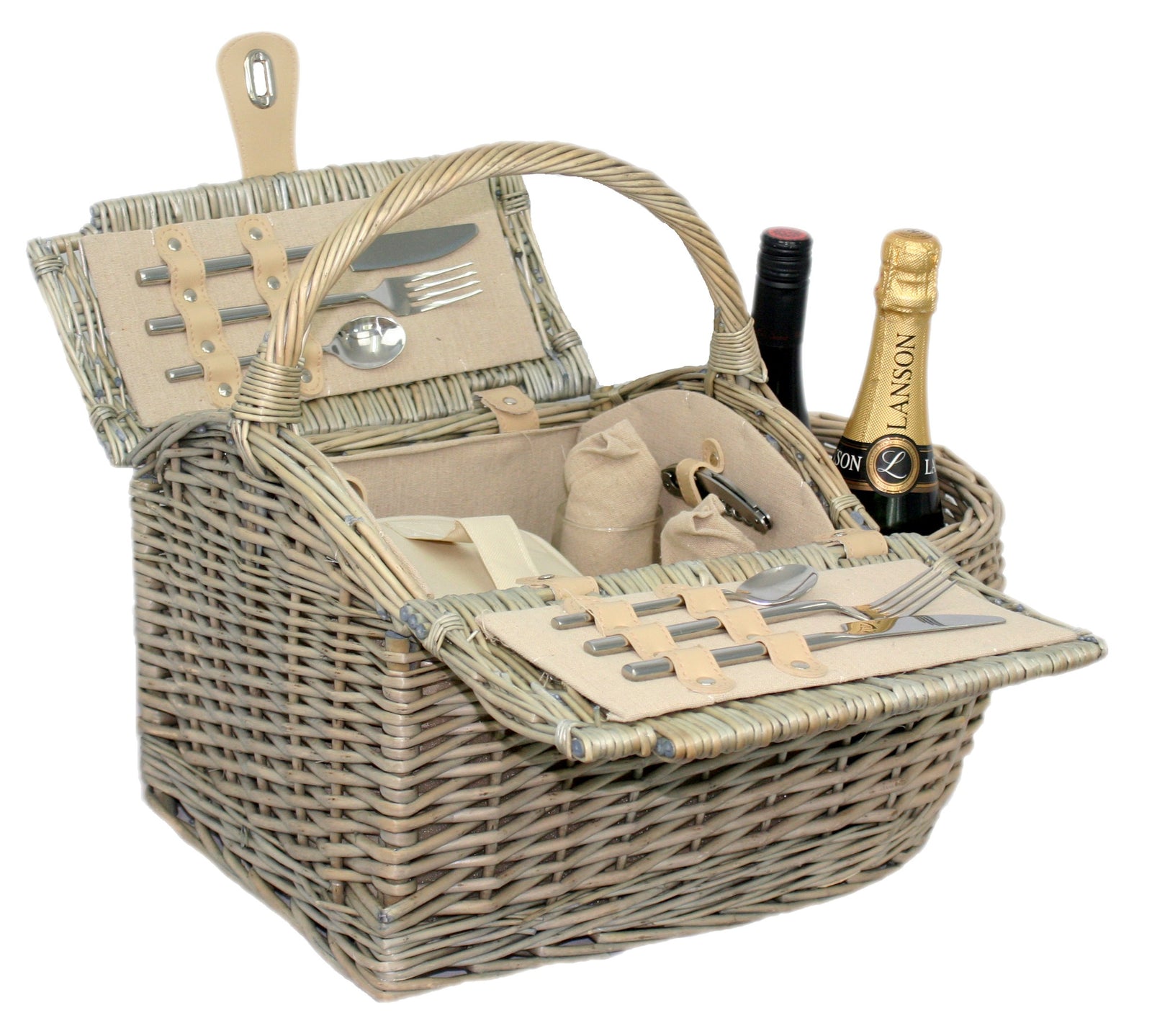 Wicker Boat Shape Fitted Picnic Basket | 2-Person | White