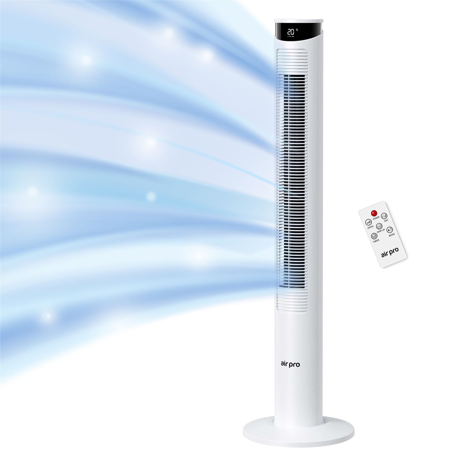 Smart Bladeless 46" Tower Fan 3 Speeds - Remote & Oscillation Feature | White