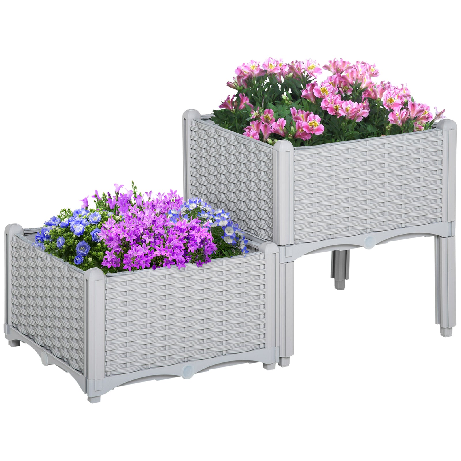 Set Of 2 Raised Flower Bed Plant Stand | Gray