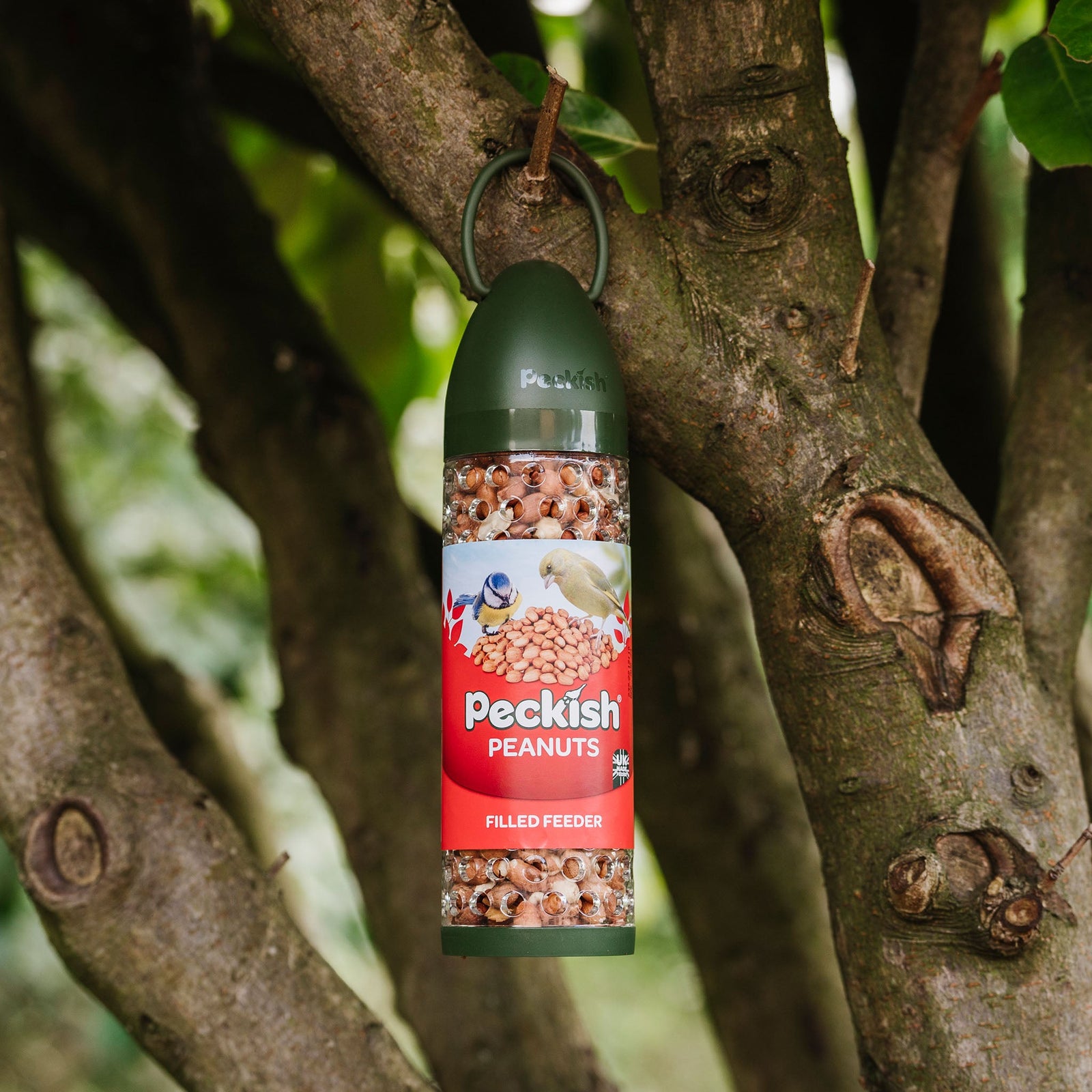 Peanuts Filled Bird Feeder, Pre-filled And Reusable | Green