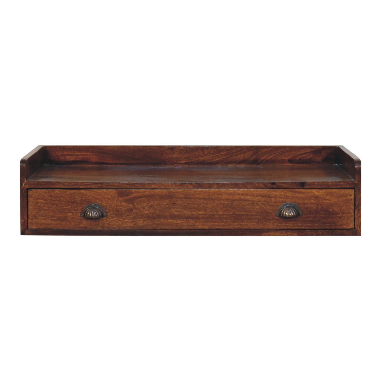 Solid Wood Belmont Wall-mounted Console Shelf, 1 Drawer And Open Shelf, Dark Brown