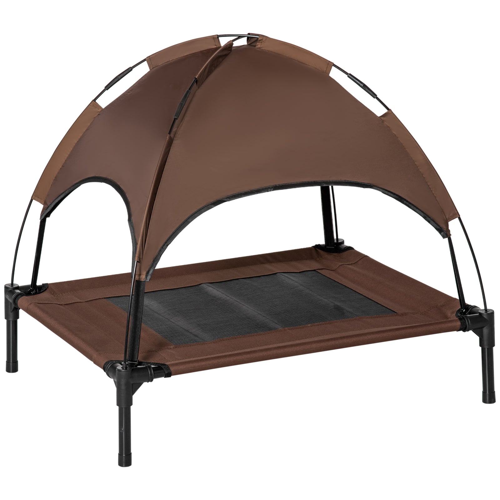 Pawhut 76cm Elevated Dog Bed Cooling Raised Pet Cot Uv Protection Canopy | Brown