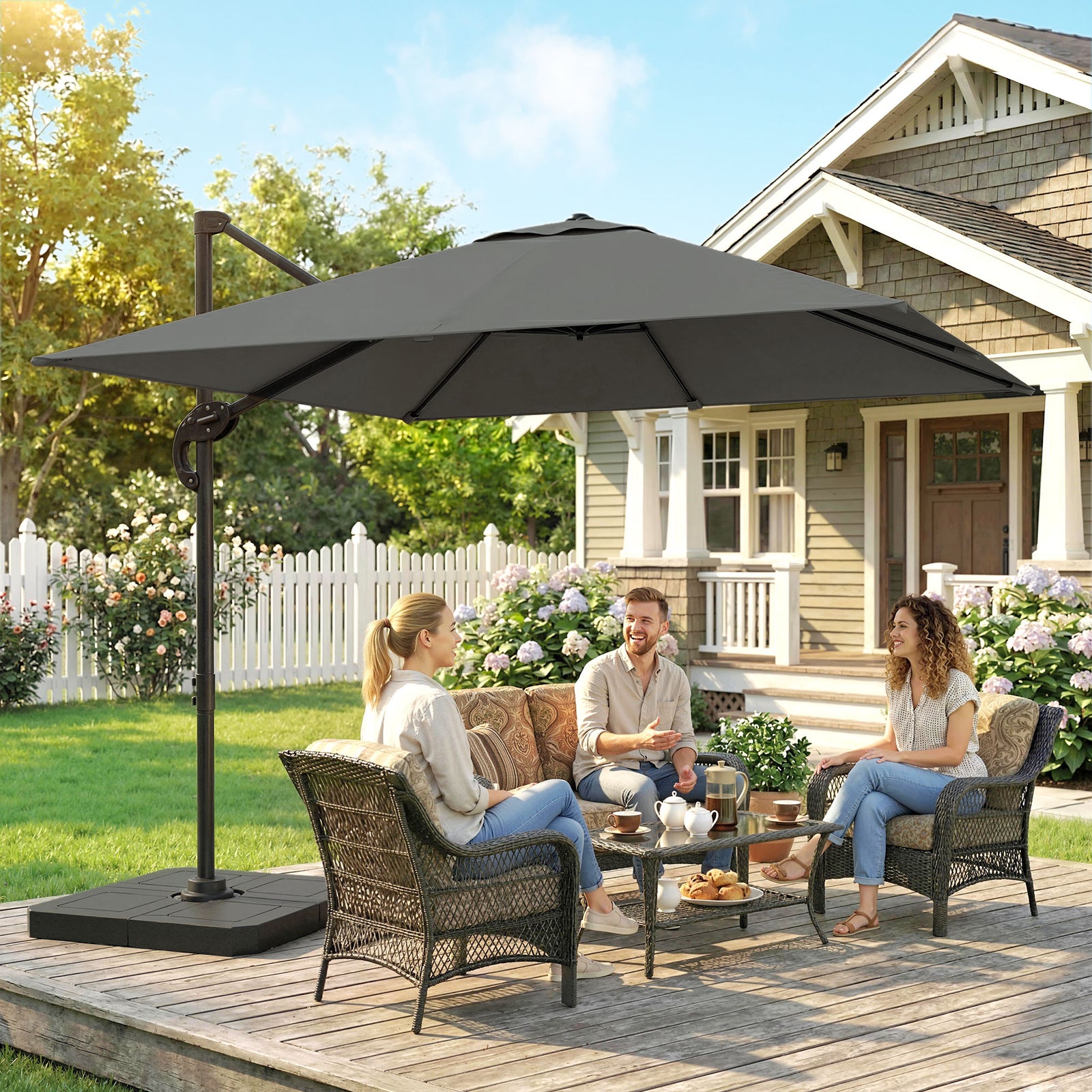 2.4 X 2.4 M Cantilever Parasol W/ Umbrella Weights | Dark Grey