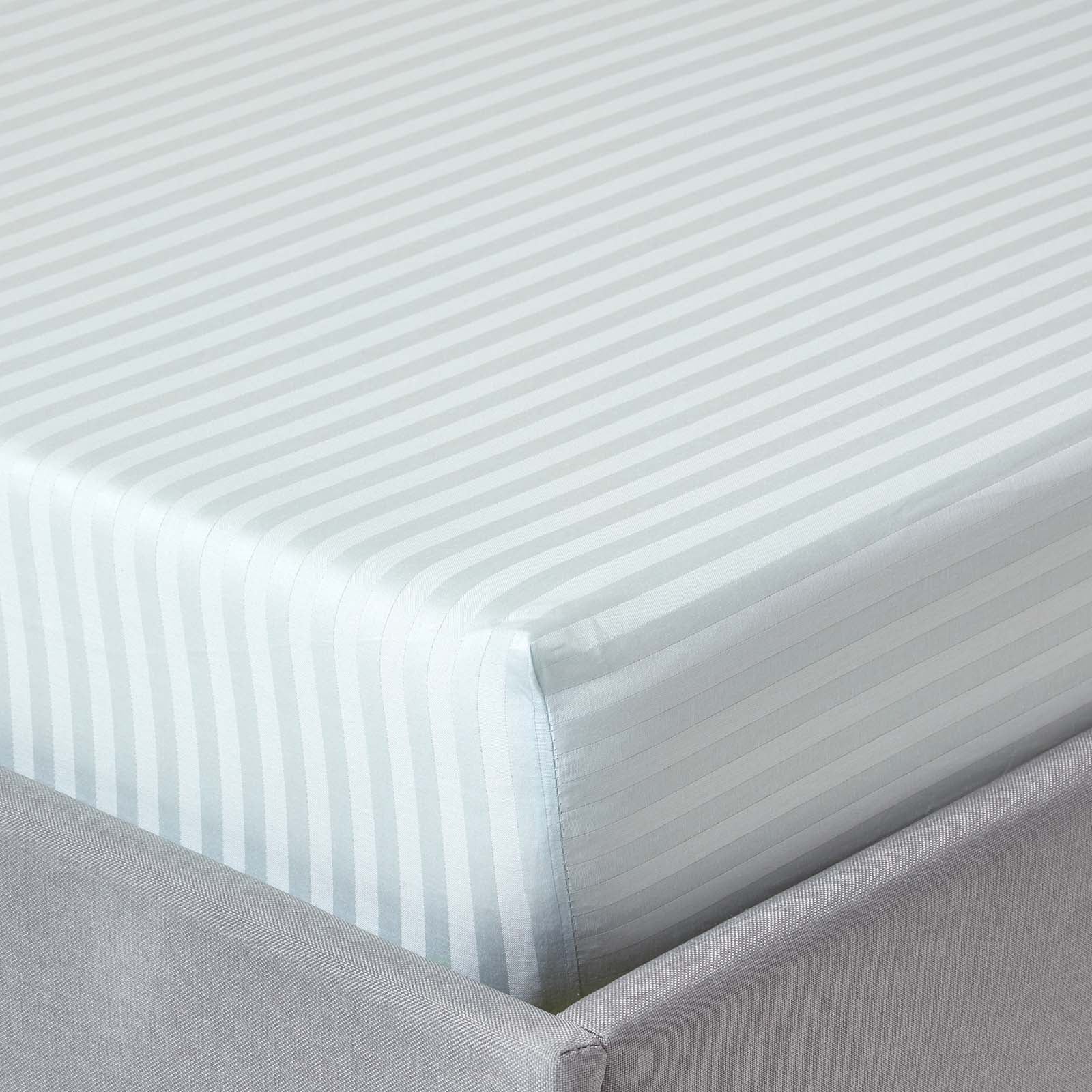 Egyptian Cotton Satin Stripe Fitted Sheet 330 Tc | Single | Blue