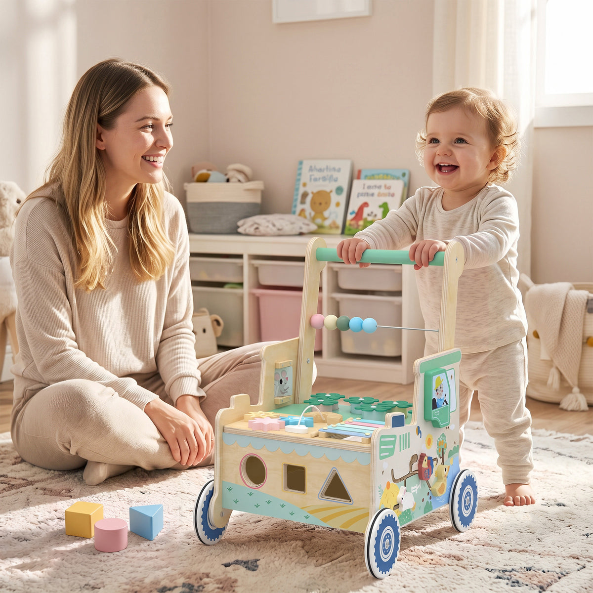 AIYAPLAY Wooden Baby Walker For 1-3 Years, Push Along Walker Toys For 1-3