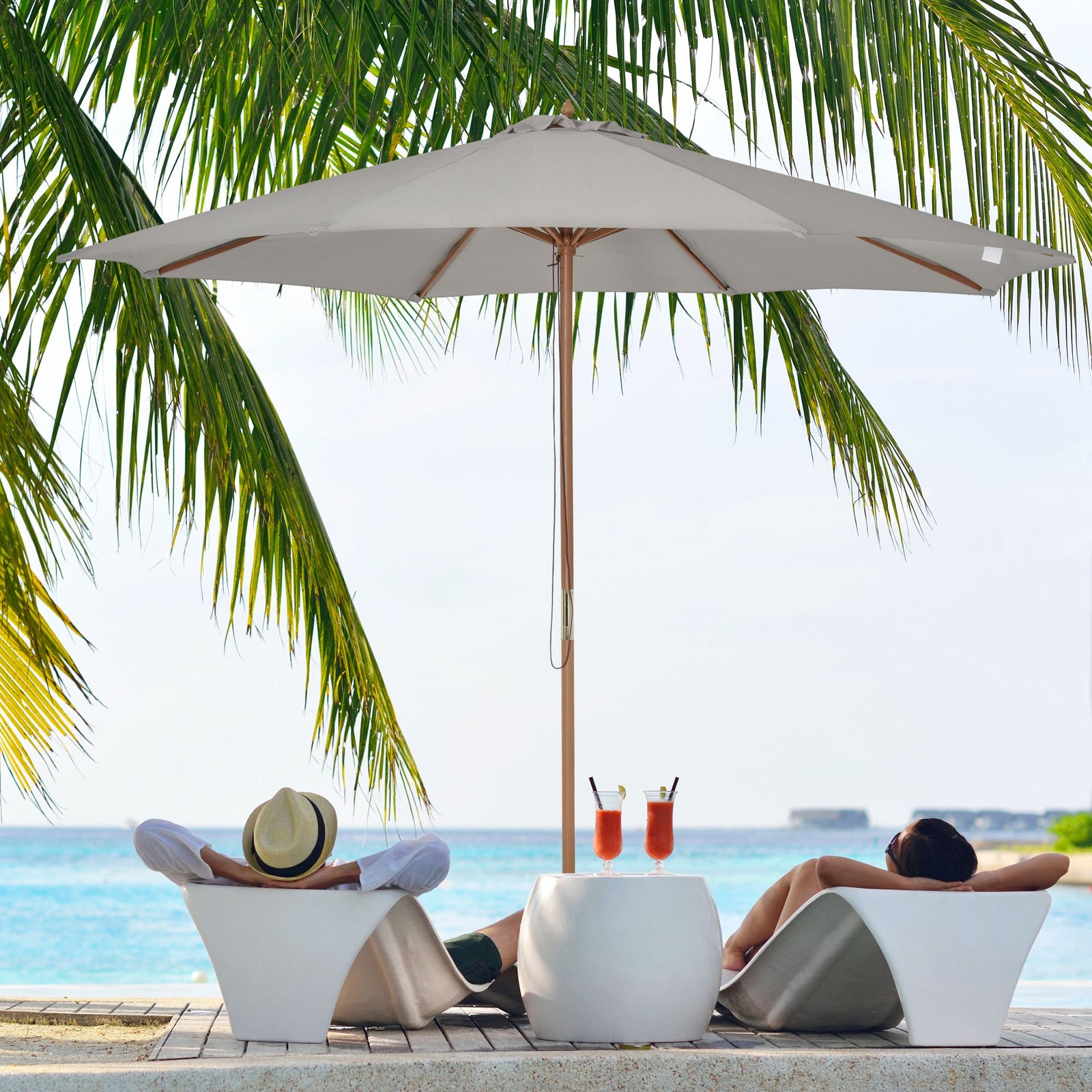 3m Wooden Bamboo Parasol Outdoor Umbrella Canopy | Gray