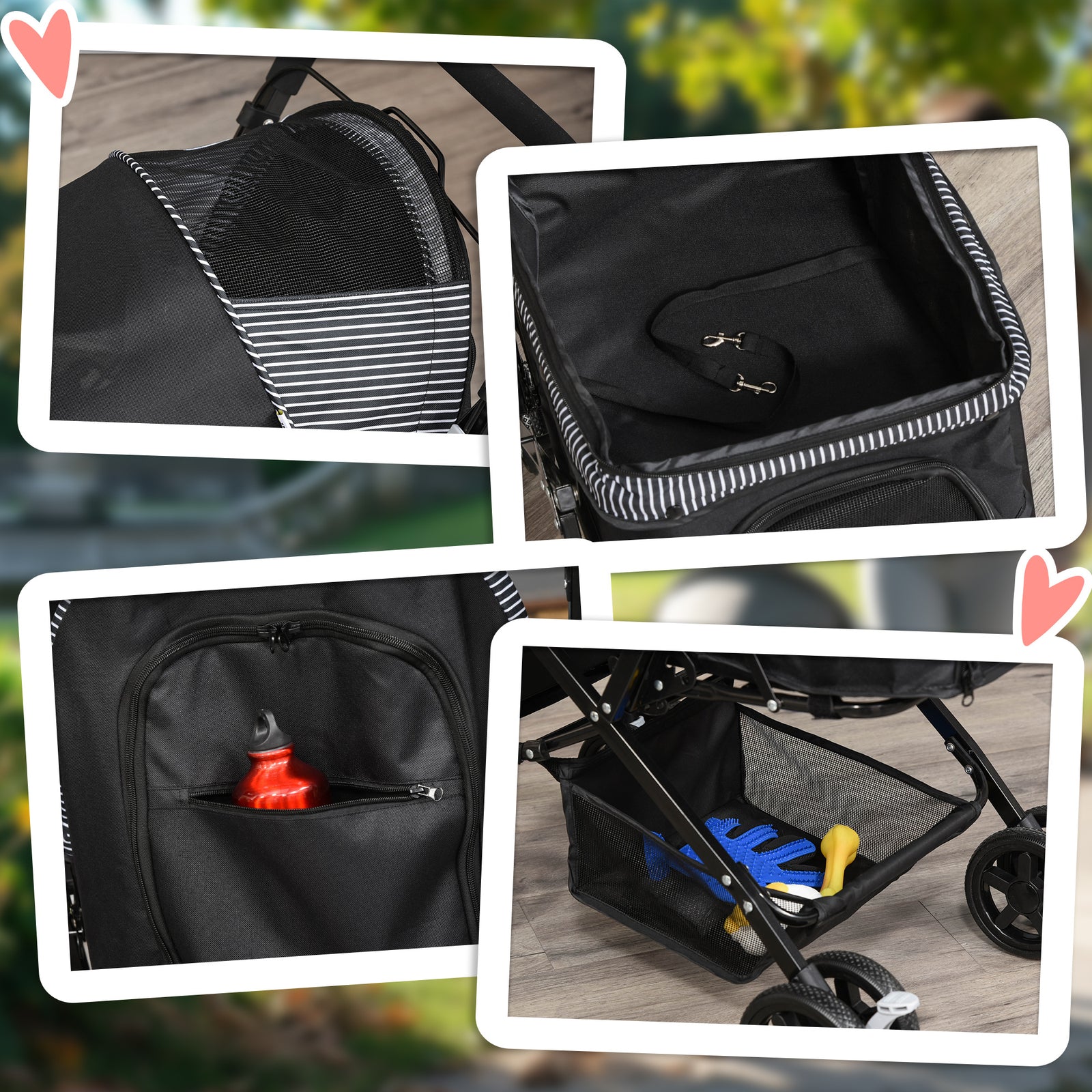 Pet Stroller Dog Foldable Travel Carriage With Reversible Handle | Black