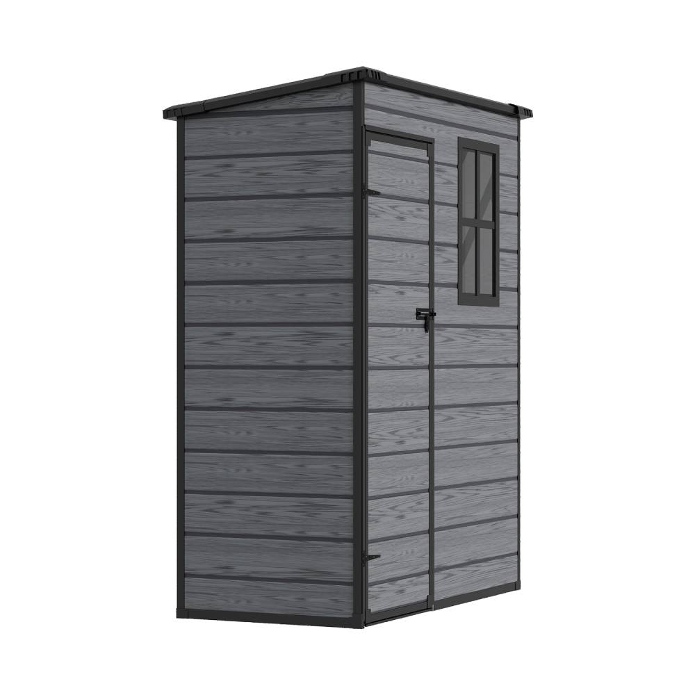 5x3ft Outdoor Plastic Storage Shed With Floor & Window, Lockable, Wood Grain Design