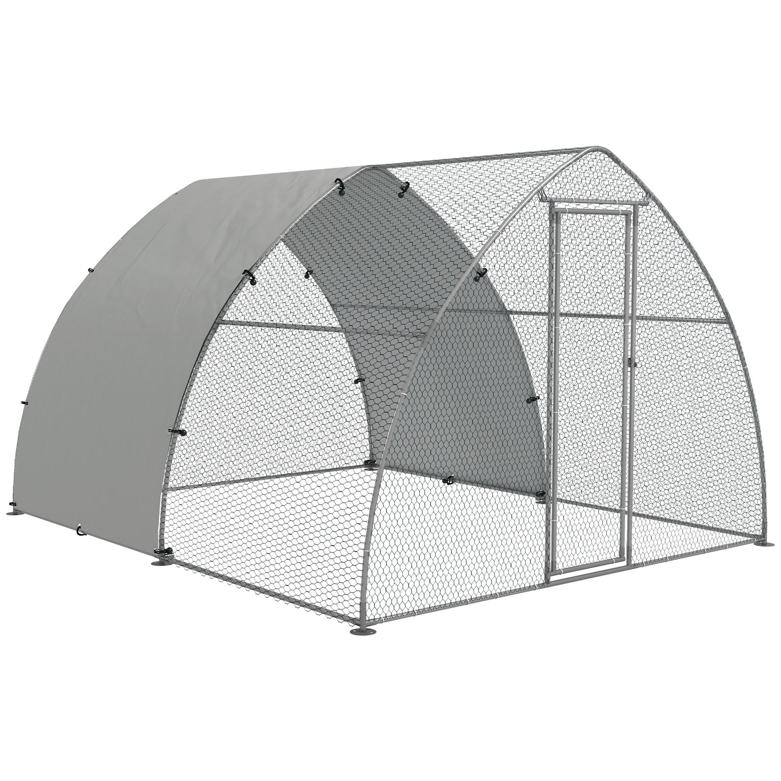 Pawhut Walk-in Chicken Run With Cover, For Chickens | Silver