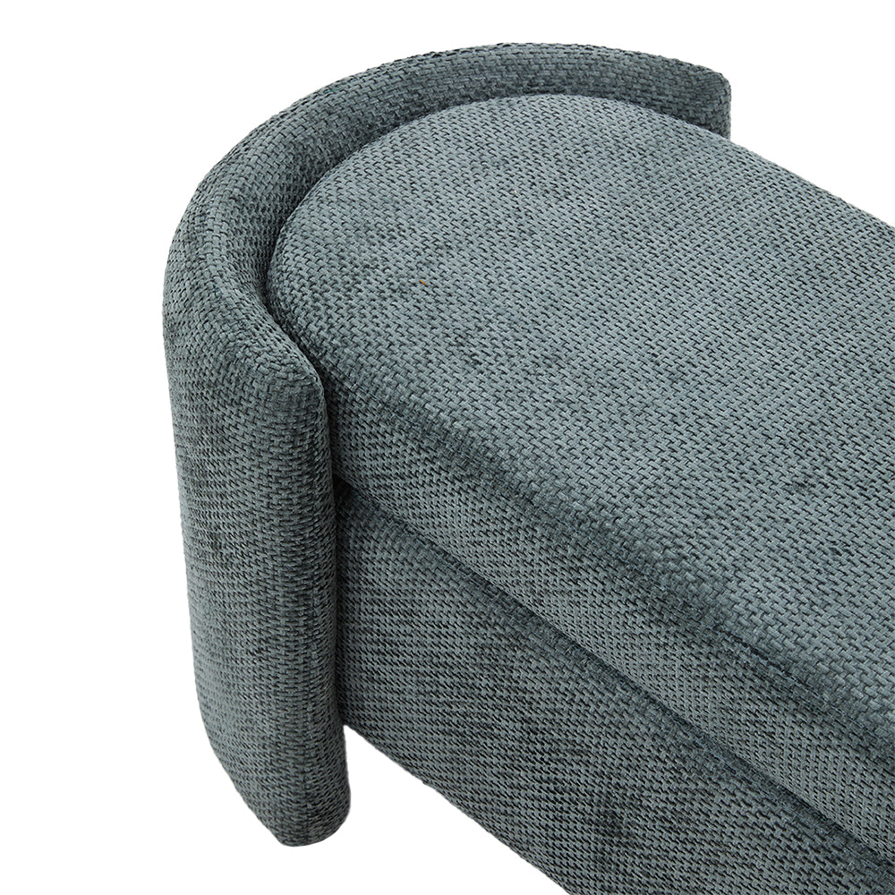 Chenille Upholstered Storage Bench With Arc-shaped Sides, 125cm Wide Ottoman Seat With Hidden Compartment For Living Room Or Bedroom | Bottle Green
