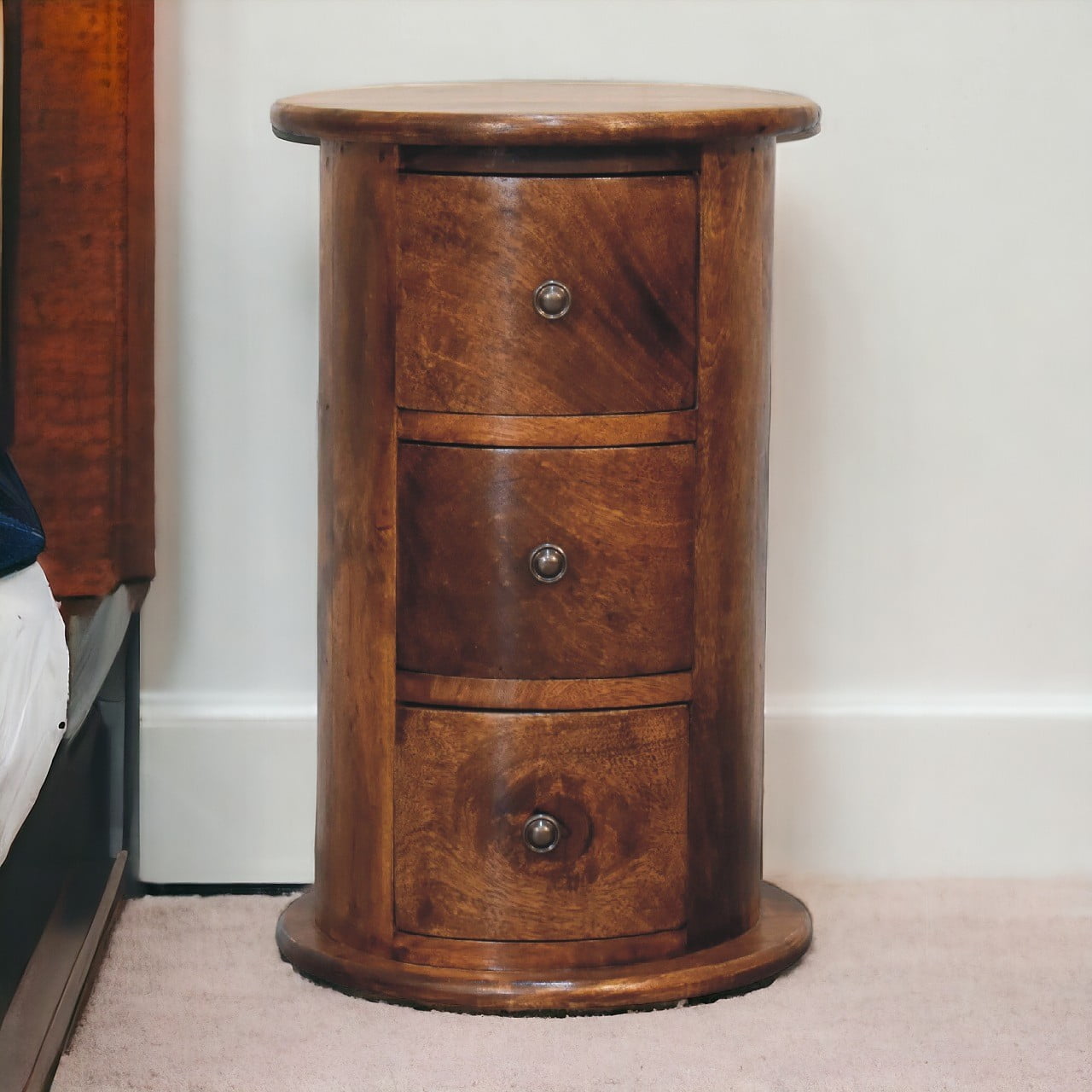 Solid Mango Wood Mini Chestnut Drum Chest