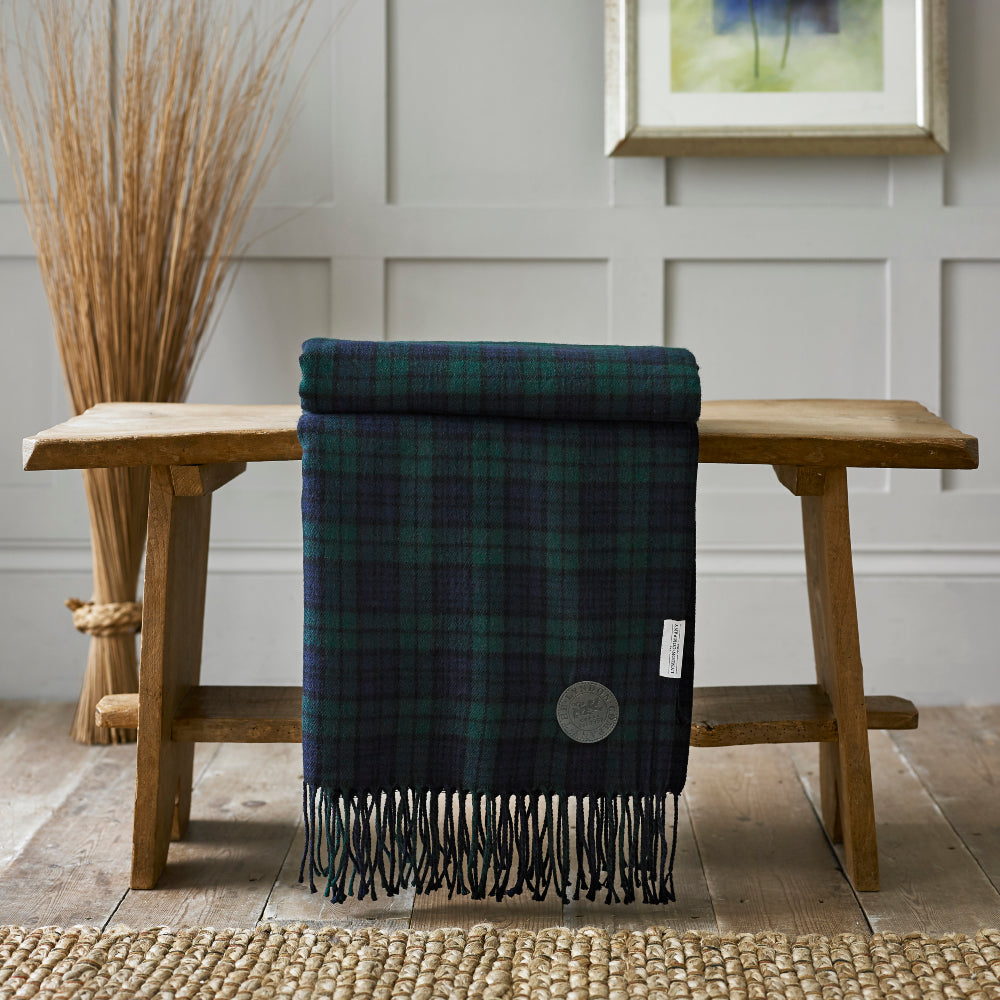Blackwatch Tartan Faux Cashmere Large Throw | Green