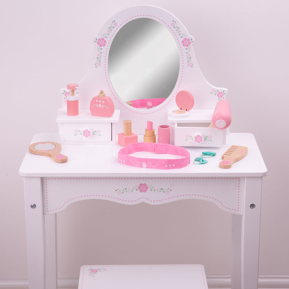 Wooden Vanity Kit For Kids, Consists Of 11 Play Pieces