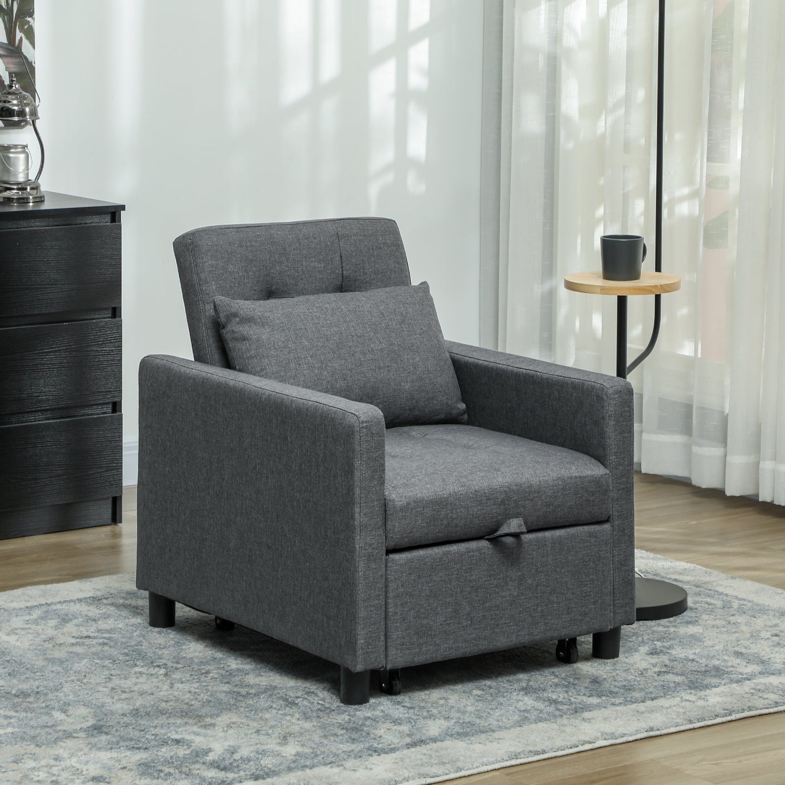 Convertible Single Chair Bed With Upholstered Fabric | Grey