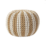 Knitted Pouffe Striped Footstool | 40cm x 30cm | Cream
